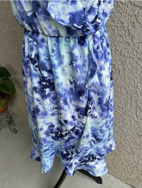 Apt. 9 Blue Ocean Waves Sleeveless Faux Wrap Ruffle Dress Large #1004 3