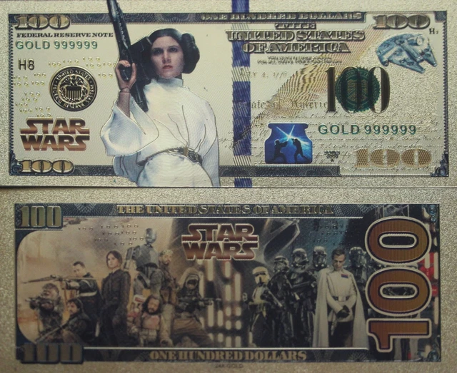 (1) Gold Banknote Star Wars "Princess Leia"  $100 Banknote For Gift