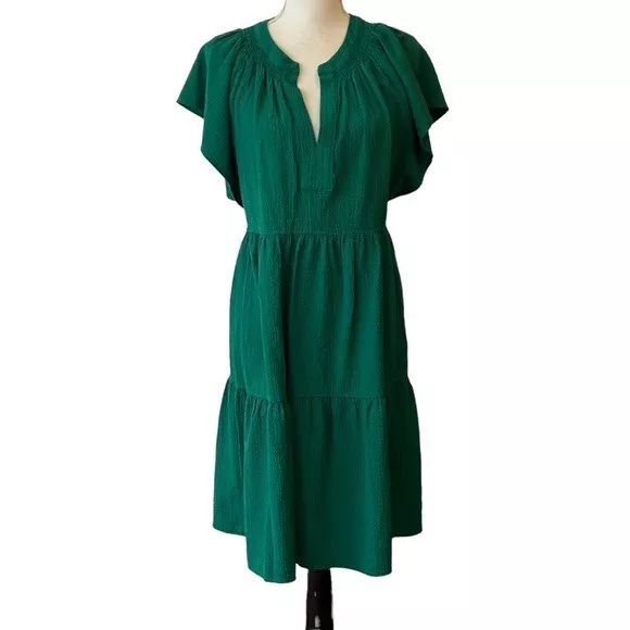 Calvin Klein Tiered Short Flutter Sleeve Boho Dress Women’s Size 16 Solid Green