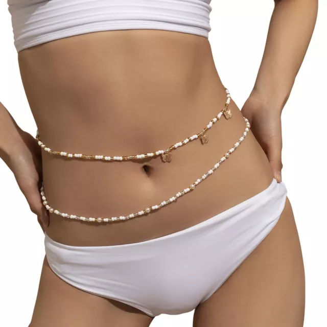 Sexy Belly Body Waist Chain Women Pearl Beads Double Layers Bikini Beach Harness