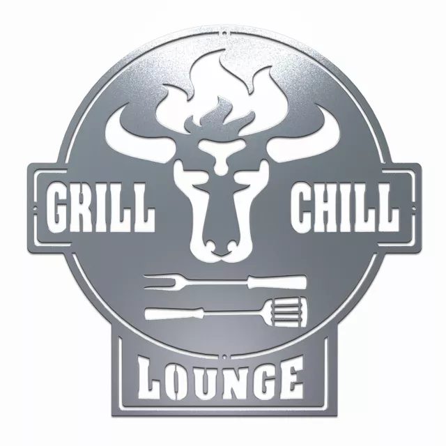 Gartenschild | Grill Schild | Bulle + Grill & Chill Lounge | Stahl Massiv