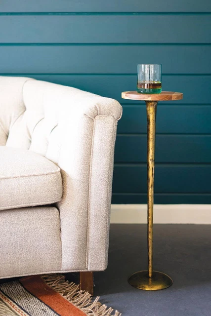 Kalalou Antique Brass Cocktail Table With Acacia Wood Top NPV1303