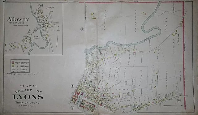 Old Vintage 1904 Plat Atlas Map #1, VILLAGE of LYONS, WAYNE COUNTY, NEW YORK