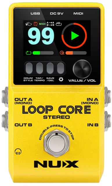 NU-X 173.470UK Loop Core Stereo Looper Pedal W/ HD Colour LCD Display | Yellow