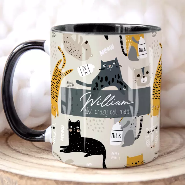 CRAZY CAT MAN Personalised Name Cat Mug,Personalised Mug, Cat Lover Gift For Him