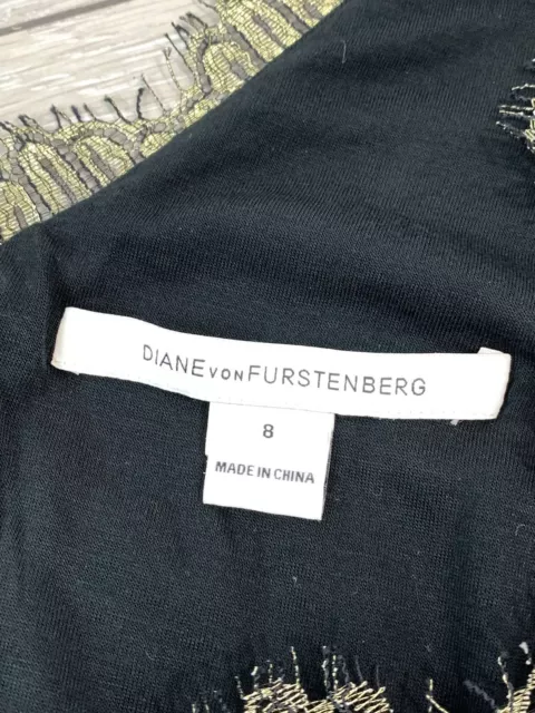 Diane Von Furstenberg Zarita UK 8/US 4/EU 36 Mini Dress Gold Metallic Lace Black 2