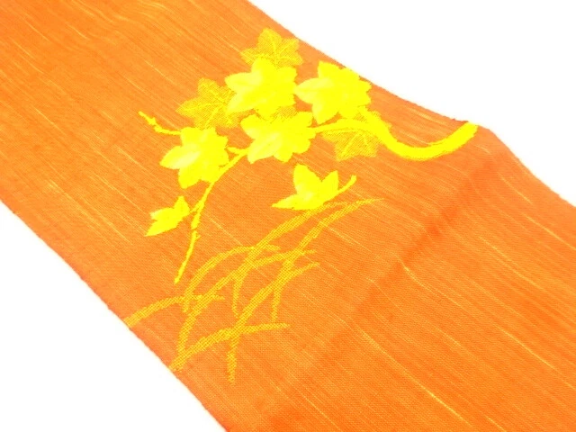 6824804: Japanese Kimono / Vintage Nagoya Obi / Tsumugi / Woven Maple Leaves