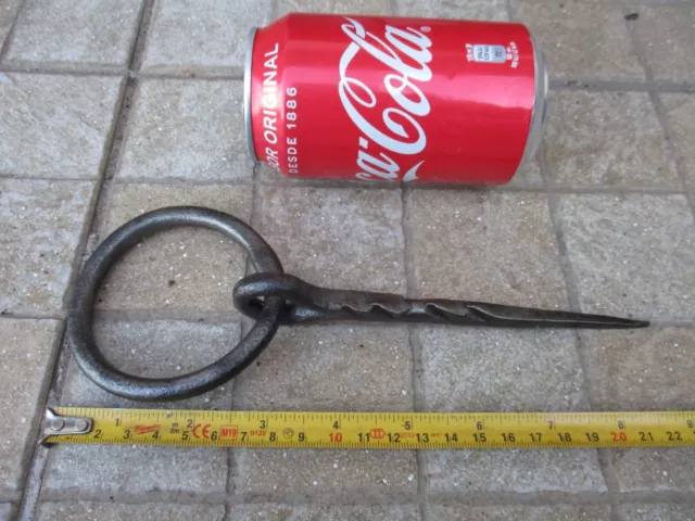 Antique Wrought Iron Tethering Large Ring on Pin Game Hook Old Wall Hardware
