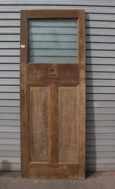 Door Oak 1930s  3 Panel Part Glazed Wooden 30" x 78 1/2"   Ref 32D