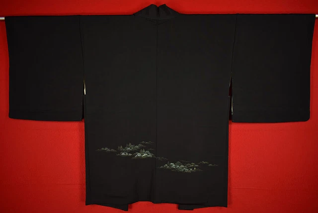 Vintage Japanese Kimono Silk Antique BORO Black HAORI Kusakizome Woven/A556/520