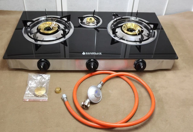 Camplux TC03GB 3 Flammig Glas Gaskochfeld 6,25 kW LPG Gaskocher Camping unvollst