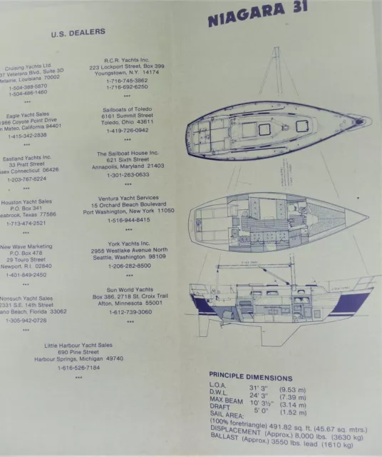 Niagara 31 Cruiser Hinterhoeller Yachts Sailboat Brochure Specs 3-View Diagram