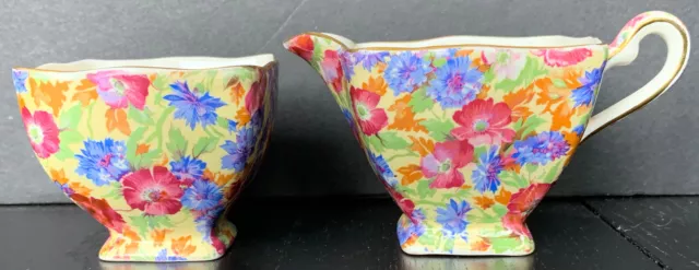 Vintage Royal Winton Royalty Chintz Cream Creamer And Sugar Set