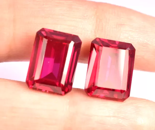 24.90 Ct Natural Red Burma Ruby  Emerald Cut GIE Certified Pair Gemstone