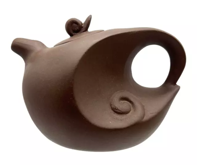 Teapot - Fine Chinese Clay Stoneware Vessel Art Elegant Snail Swoosh Teapot