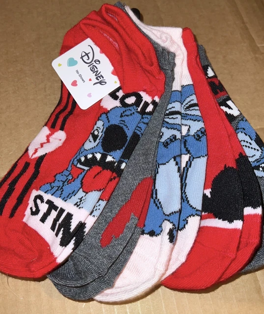 DISNEY’S LILO & STITCH Ladies 5 Pair VALENTINES DAY No Show Socks NEW