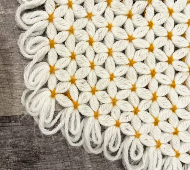 Vintage Crocheted Placemats Set of 6 White and Yellow Flowers