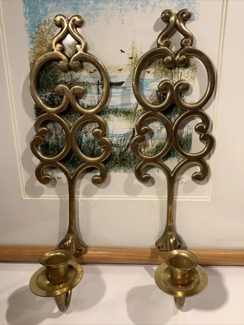 Vtg Ornate Brass Sconce Candleholder Sconce Set~French Country~Hollywood Regency