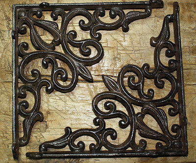 4 LG Cast Iron Antique Style HEART Brackets Garden Braces RUSTIC Shelf Bracket