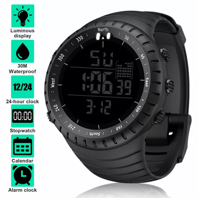 Waterproof Digital Sports Watch Military Tactical LED Backlight Wristwatch Men