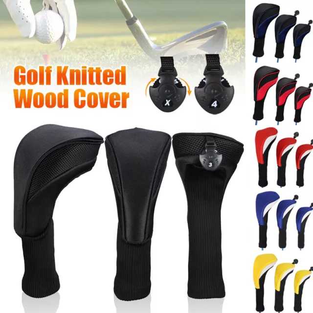 3pcs Golf Club Head Covers Set Long Neck Driver 1/3/5 Woods Headcovers