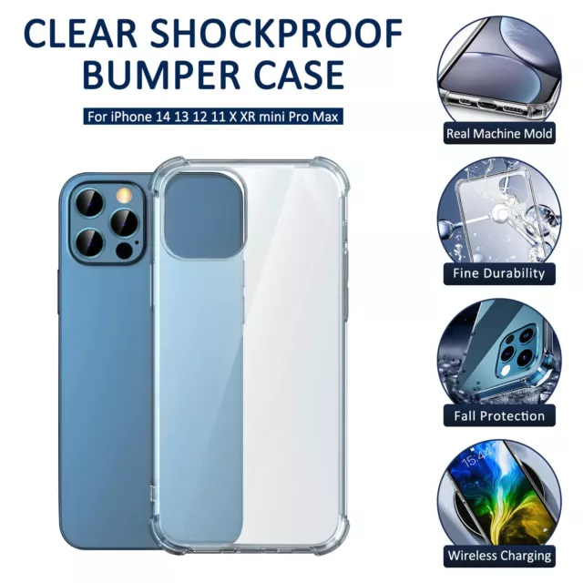 For iPhone 14 13 12 11 Pro Max Mini X Xs XR Shockproof Clear Case