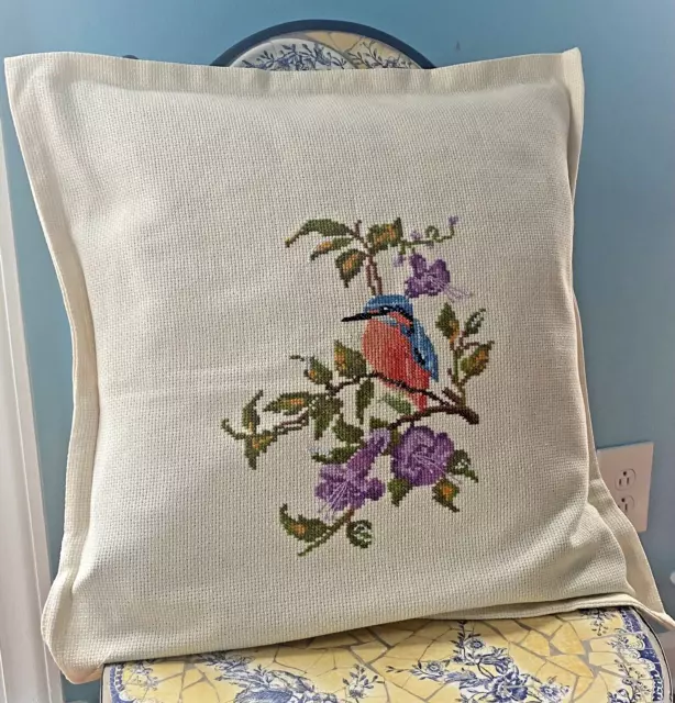 Hummingbird Handmade Cross Stitch Throw Pillow Cushion Cover 18"x18"