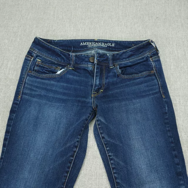 American Eagle Outfitters Denim Jeans Women 8 Blue Dark Wash Kick Boot stretch 2