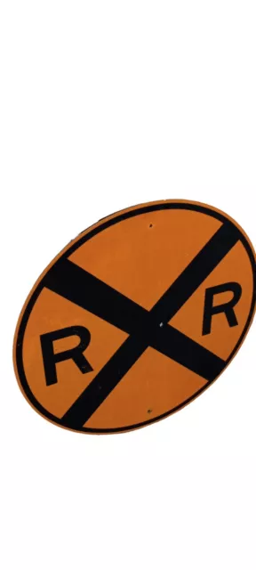 Vintage Retired Large Railroad Crossing Train 36" Metal Mancave Gas Oil Garage