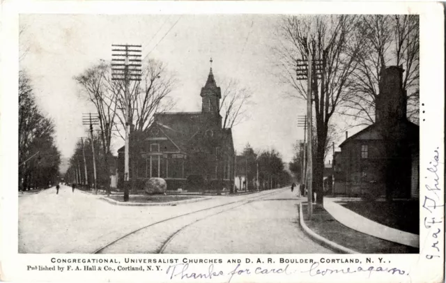 Congregational & Universalist Church DAR Boulder Cortland NY 1906 Postcard B03