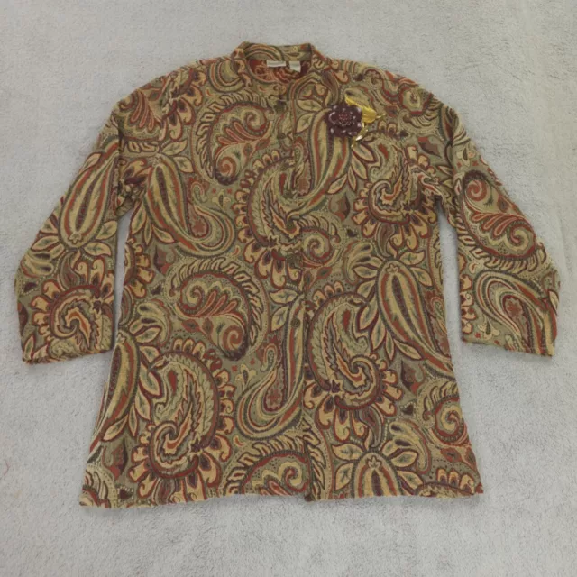 Chicos Jacket Womens 3 XL Tapestry Red Gold Green Paisley Longline