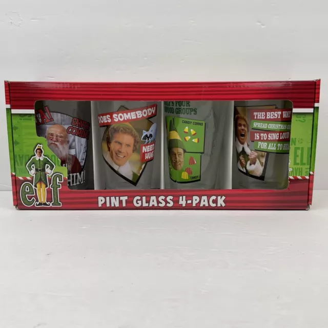 ELF MOVIE PINT GLASS 4 PACK Collector Series Glasses 16oz Christmas Set Used VGC