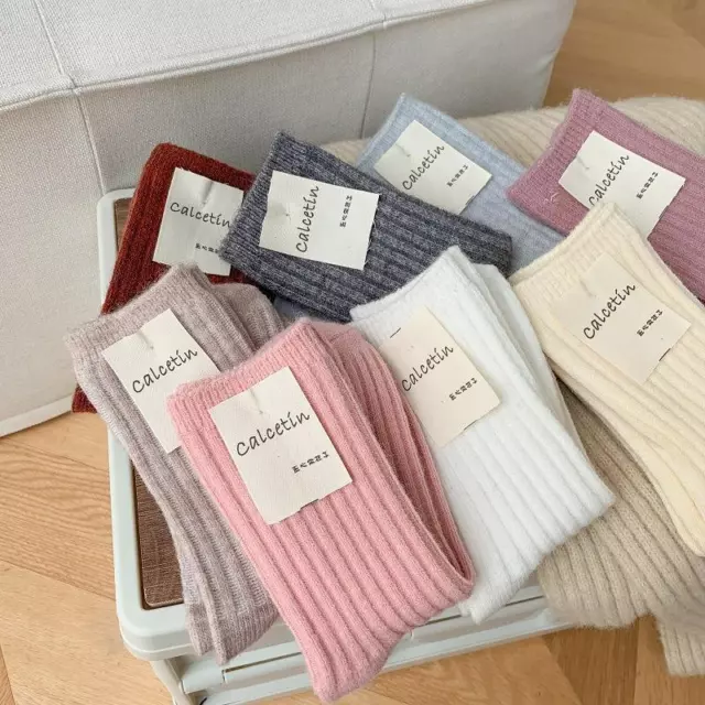 3/1 Pairs Womens Wool Cashmere Lady Thick Winter Socks Warm Soft Solid Casual ✧