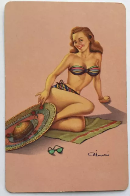 Swap Playing Card Vintage Bikini Beauty , Sun Bathing Pinup Lady BN47