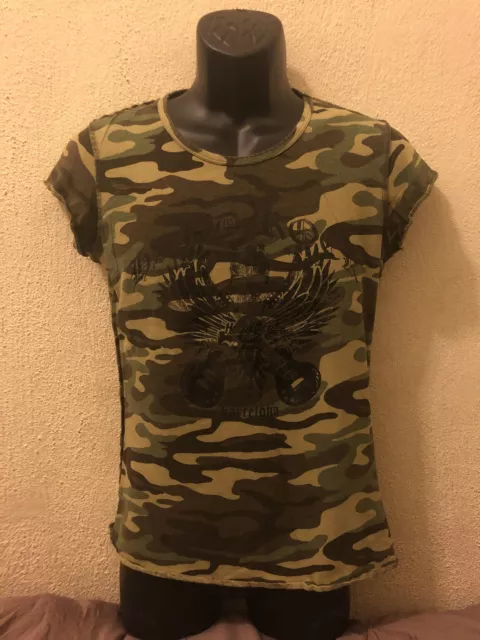 HARD ROCK CAFE Barcelona Spain WOMENS CAMOUFLAGE T-SHIRT - SIZE LARGE