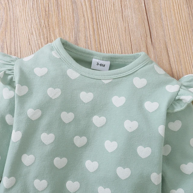 Kids Baby Girls Heart Print Ruffle Romper Tops Pants Headband Set Outfit Clothes 11