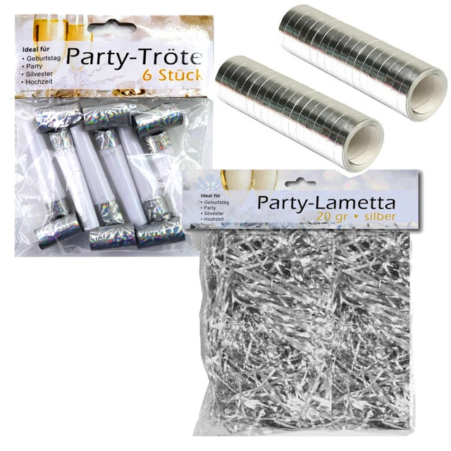 Fiesta Set Plata Metálico 2 Rollos Serpentinas 20g Oropel 6 Unidad Matasuegras