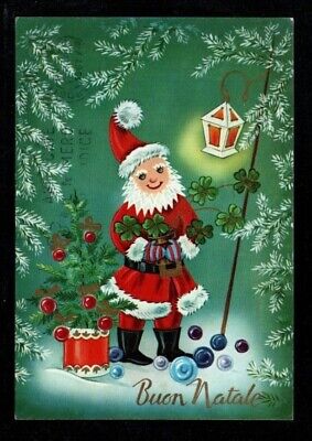 Cartolina Buon Natale Babbo Natale Quadrifoglio Z484