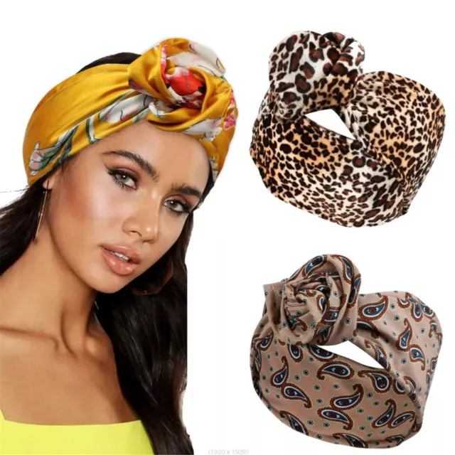 Women 70 80' Retro Vintage Boho Bohemian bow scarf Hair head band tie up Bandana