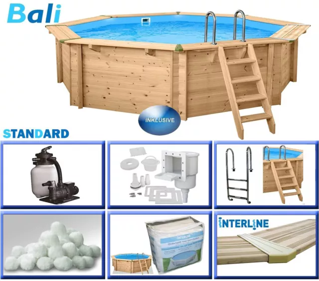 8-Eck Holzpool Bali BASIC Set 5,30 x 1,36 m Schwimmbecken robust massiv