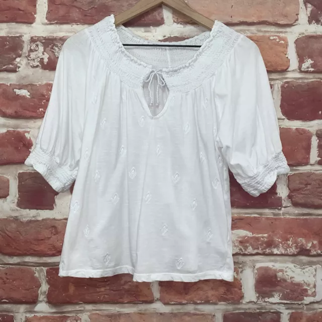 Lucky Brand Top Womens Small White Embroidered Floral Slubbed Casual Shirt