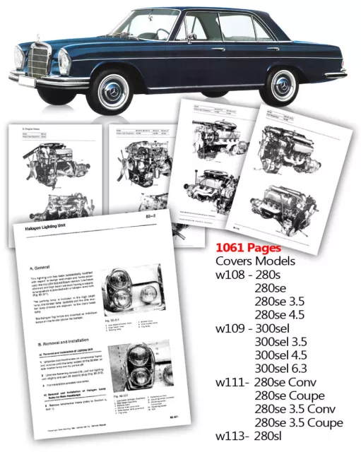 Mercedes Benz Service Manual 280se w111 3.5 v8 Coupe Convertible Workshop Shop