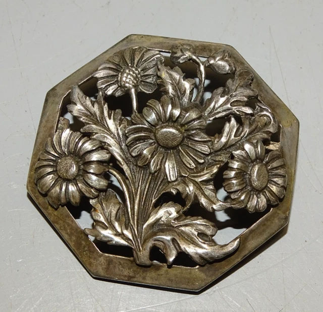 Broche Ancienne En Argent Massif Filigrané - Poinçon Crabe - Bon état Général
