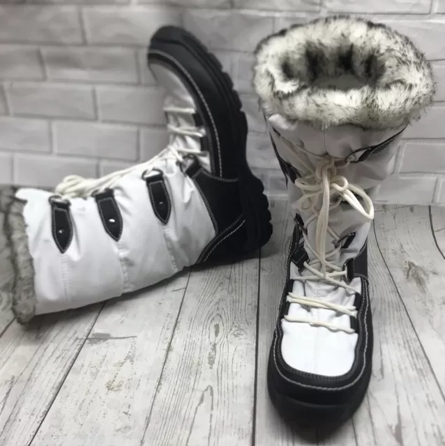 Totes Womens Boots Size 9.5Emily Lace Up Winter Duck Booties White Blk Faux Fur