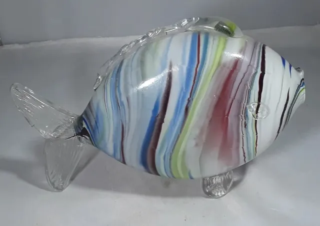 STUNNING  VINTAGE RETRO 1970’s MURANO ART GLASS  MULTICOLOURED ROUND FISH KITCH