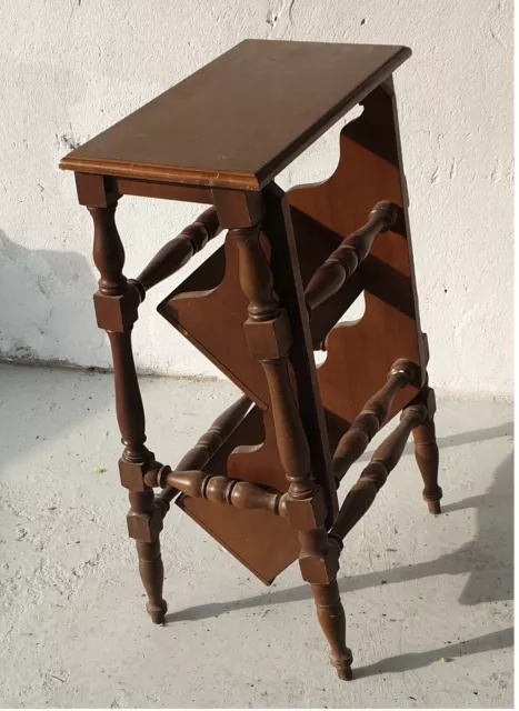 Old Vintage Library Steps Ladder Side Table Brass Tread