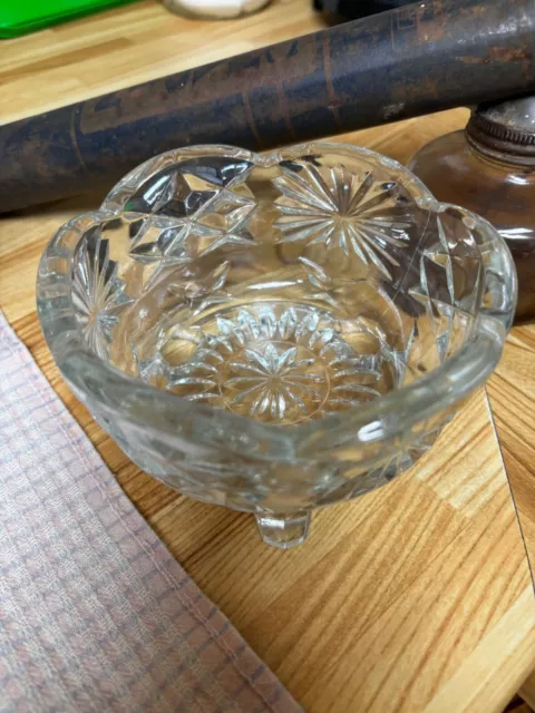 VINTAGE! 1950s 3 Footed "Heavy Cut Glass Crystal" Clear Sugar/Confectionery Bowl