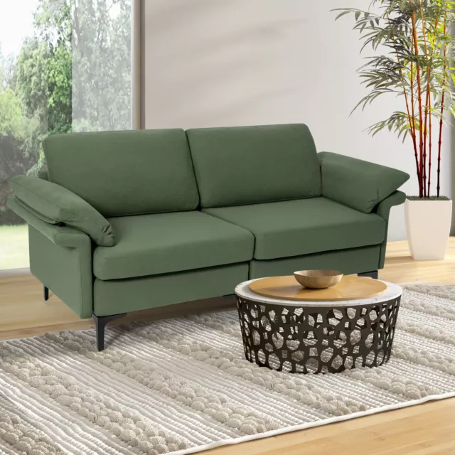 Modern Loveseat Fabric 2-Seat Sofa Couch for Small Space w/Metal Legs Army Green