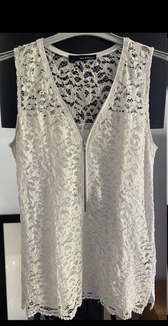 Haut The Kooples En Dentelle Brodée - Blanc Cassé/Gris Perle Taille L, Occasion TB État