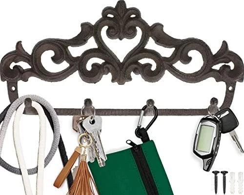 Decorative Cast Iron Wall Hook Rack - Vintage Design Hanger with 4